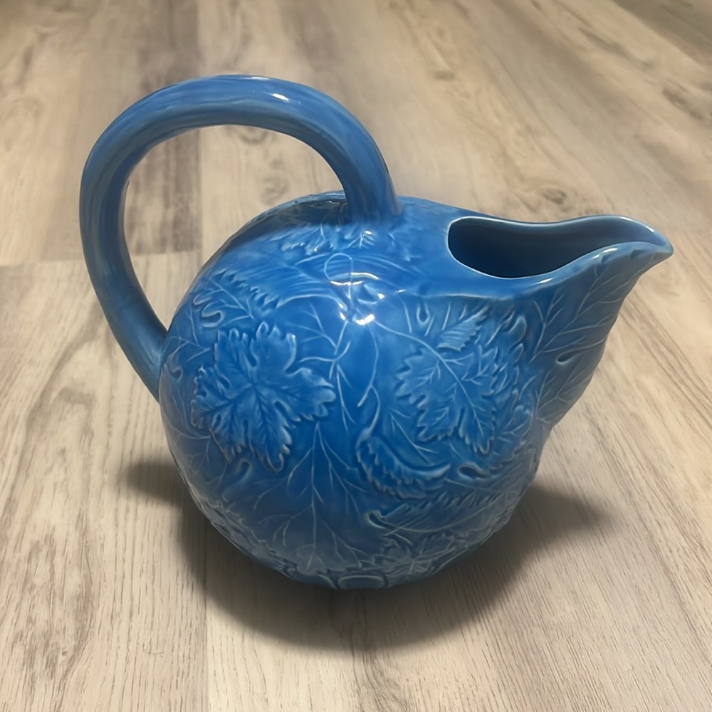 1988 The Haldon Group Vintage Leaf Blue Small Pitcher / Decor Vase Porcelain